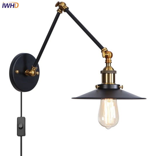 Artfan lighting Black Iron LED Wall Light Fixture Industrial Vintage Adjustable Long Arm