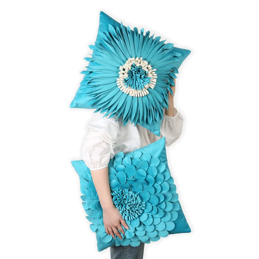 Artfan 3D Blue Floral Velvet Cushion Cover 30x50/45x45CM - Small Daisy Sunflower Pillowcase