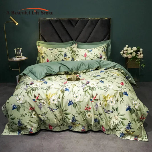 Artfan 1400TC Egyptian Cotton Bird Floral Bedding Set - Luxury 4Pcs