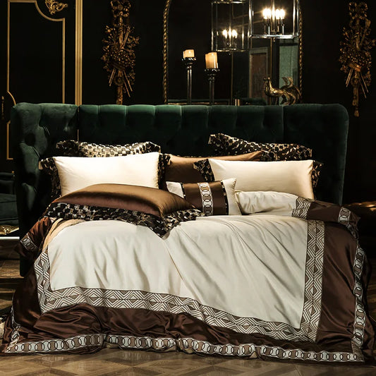 Artfan 200S Embroidery Egyptian Cotton Bedding Set - Queen King Linens
