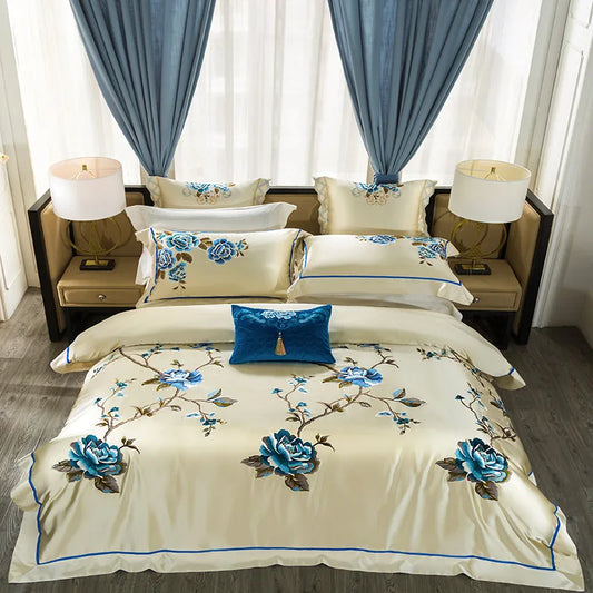 Artfan 200S Embroidery Egyptian Cotton Bedding Set Queen King Linens