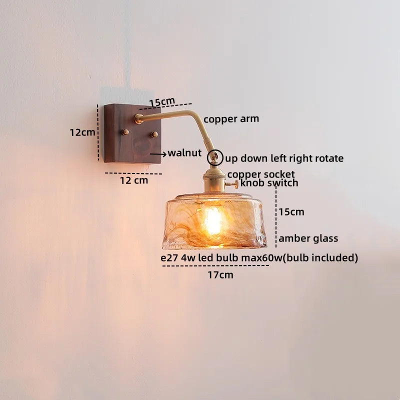Artfan Amber Glass LED Wall Sconce Pull Chain Switch.