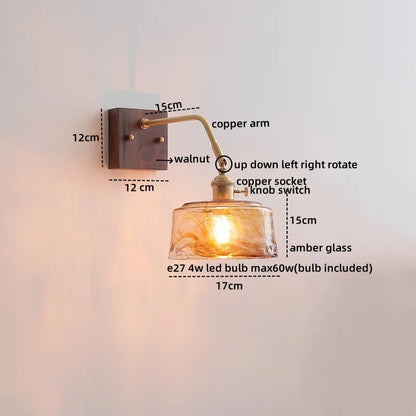 Artfan Amber Glass LED Wall Sconce Pull Chain Switch.