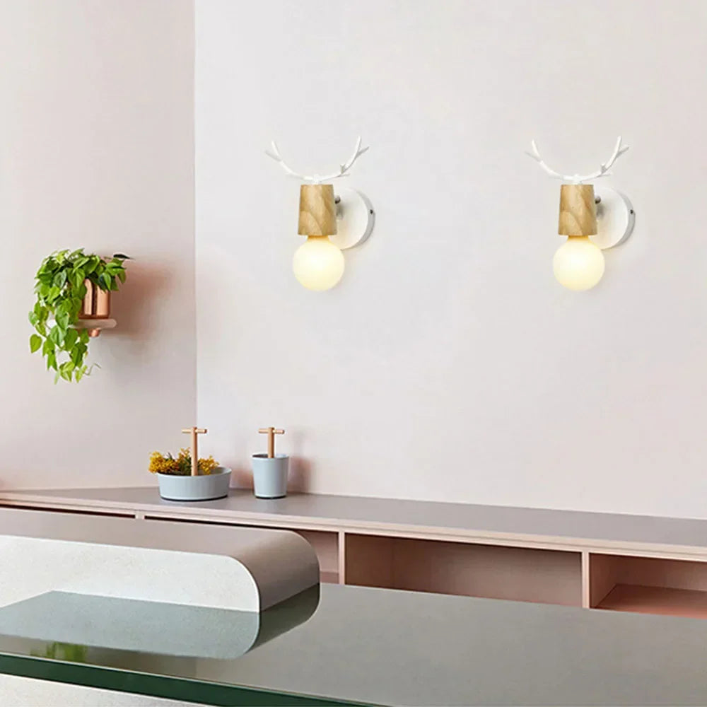 Artfan Antlers Vintage Wall Sconce Lights Wood Wall Lamps Fixture Indoor Lighting