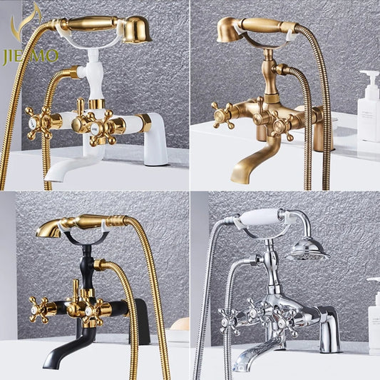 Artfan Antique Chrome Bathtub Shower Mixer Faucet Tap Set for Bathroom