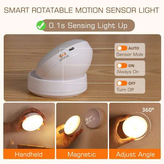 Artfan 360° Rotate Night Light USB Rechargeable Magnet Wall Lamp for Staircase Bedroom