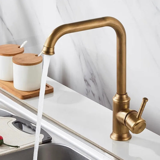 Artfan Antique Brass Kitchen Faucet 360° Swivel Sink Tap Mixer Hot Cold Rotating Faucet