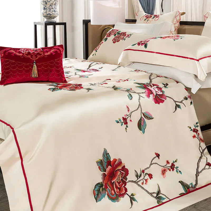 Artfan 200S Embroidery Egyptian Cotton Bedding Set - Queen King Linens