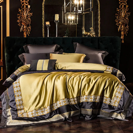 Artfan 200S Embroidery Egyptian Cotton Bedding Set: Queen King Linens, Sheet Duvet Pillowcase