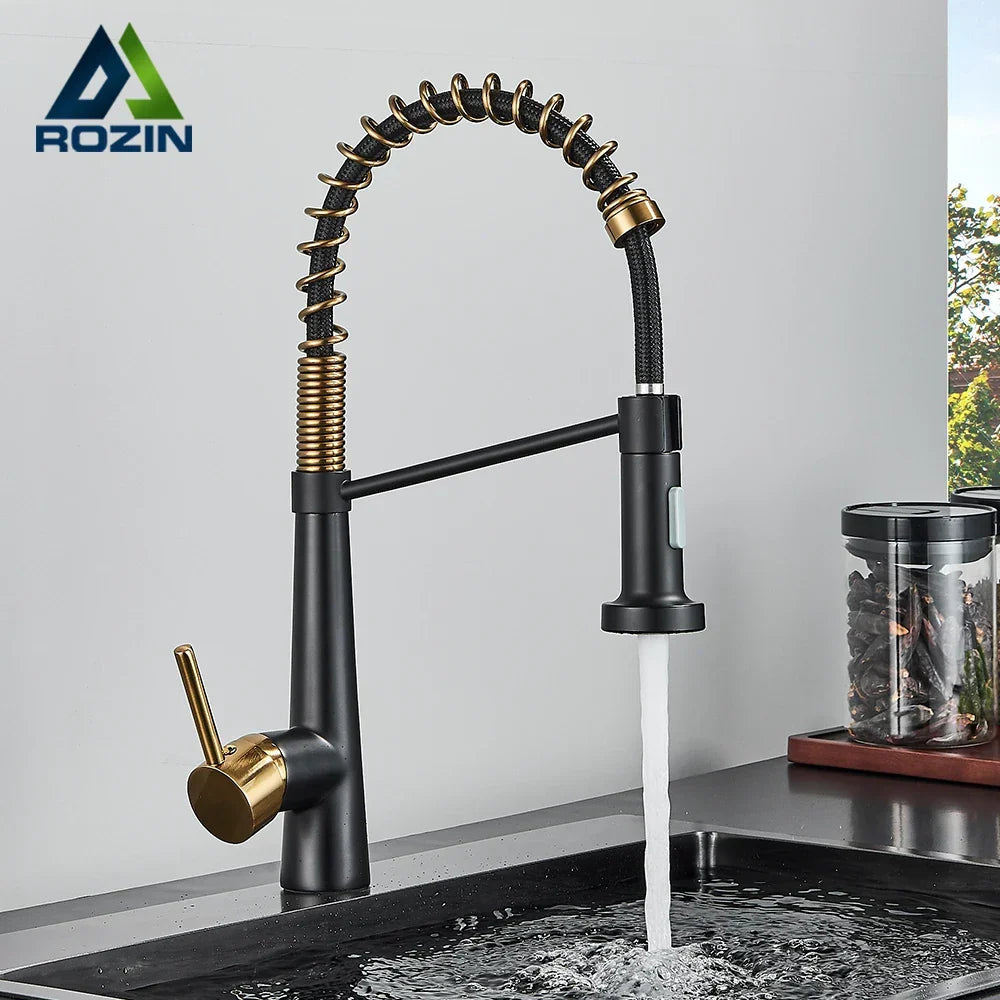 Artfan lighting Black Gold Kitchen Faucet with Pull Down Sprayer