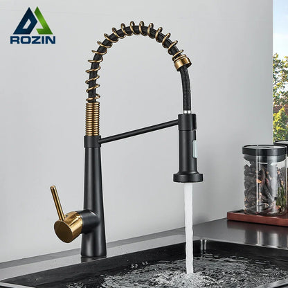 Artfan lighting Black Gold Kitchen Faucet with Pull Down Sprayer