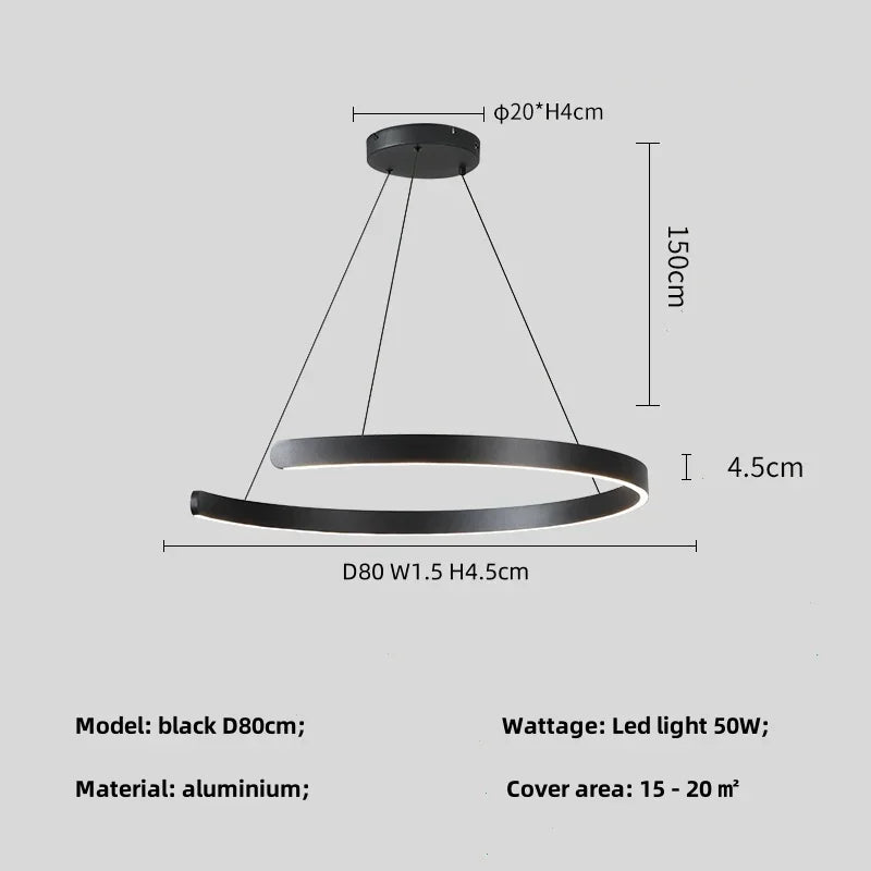 Artfan lighting Black LED Chandelier Pendant Light for Foyer Stairs Bar, Minimalist Indoor Hanging Lamp