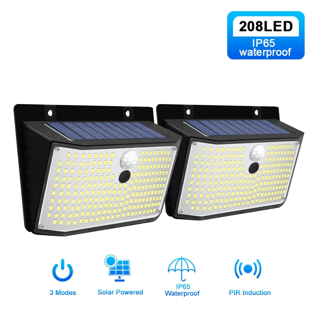Artfan 208 LED Solar Outdoor Motion Sensor Lights 3 Mode Wireless Waterproof Security