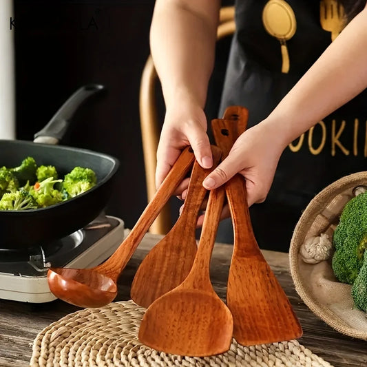 Artfan 4-Piece Wooden Kitchen Utensil Set | Nonstick Cooking Tools