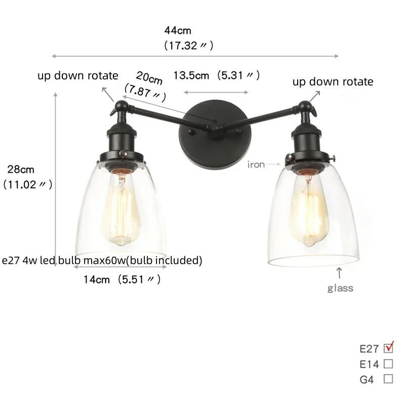 Artfan lighting Black LED Wall Lamp Sconce Industrial Loft Vintage Bathroom Mirror Light