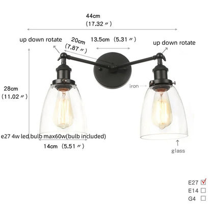 Artfan lighting Black LED Wall Lamp Sconce Industrial Loft Vintage Bathroom Mirror Light