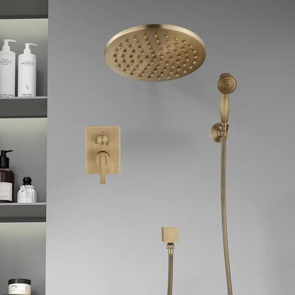 Artfan Antique Brass Shower Faucet Set with 10 Inch Round Head - Bathroom Wall Kit