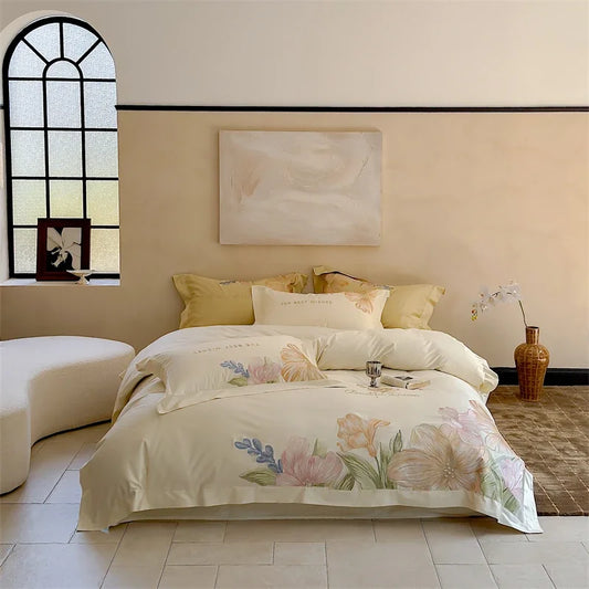 Artfan 100S Egyptian Cotton Embroidery Bed Linens Set for Queen King Euro Size