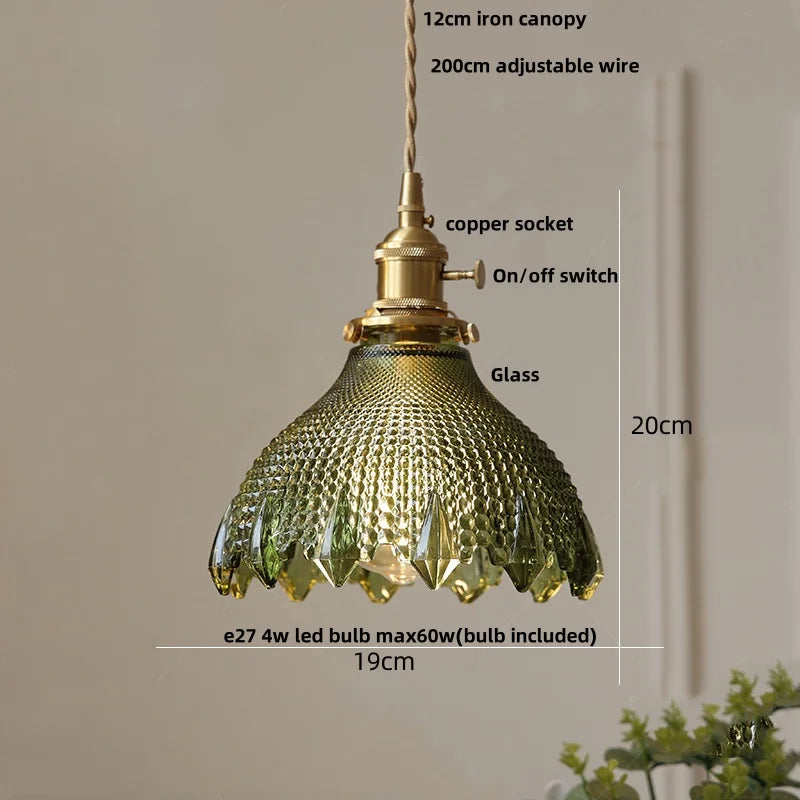 Artfan Green Glass LED Pendant Light | Nordic Modern Copper Knob Switch Hanging Fixture