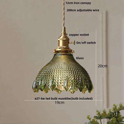 Artfan Green Glass LED Pendant Light | Nordic Modern Copper Knob Switch Hanging Fixture