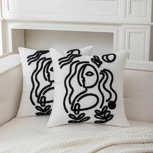 Artfan Abstract Art Line Cushion Cover Plush Embroidered Pillowcase