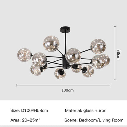 Artfan lighting Black Glass Ball Chandelier: Luxury Dimmable Pendant Lamp for Living Room & Bedroom.