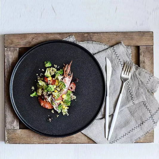 Artfan lighting Black Ceramic Dinner Plate Steak Salad Lunch Plate Tray - Hotel Restaurant Tableware
