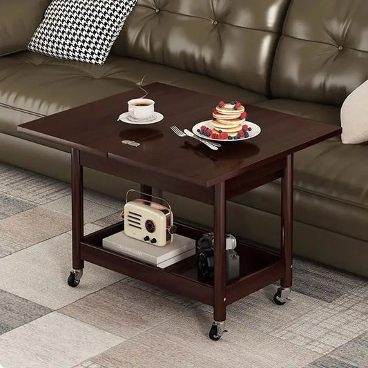 Artfan Ash Wood Cart Coffee Table with Folding Desktop Storage