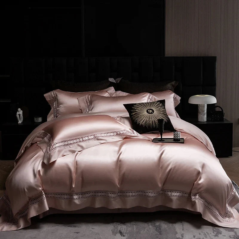 Artfan 1000TC Egyptian Cotton Luxury Satin Bedding Set with Wide Hollow Edge