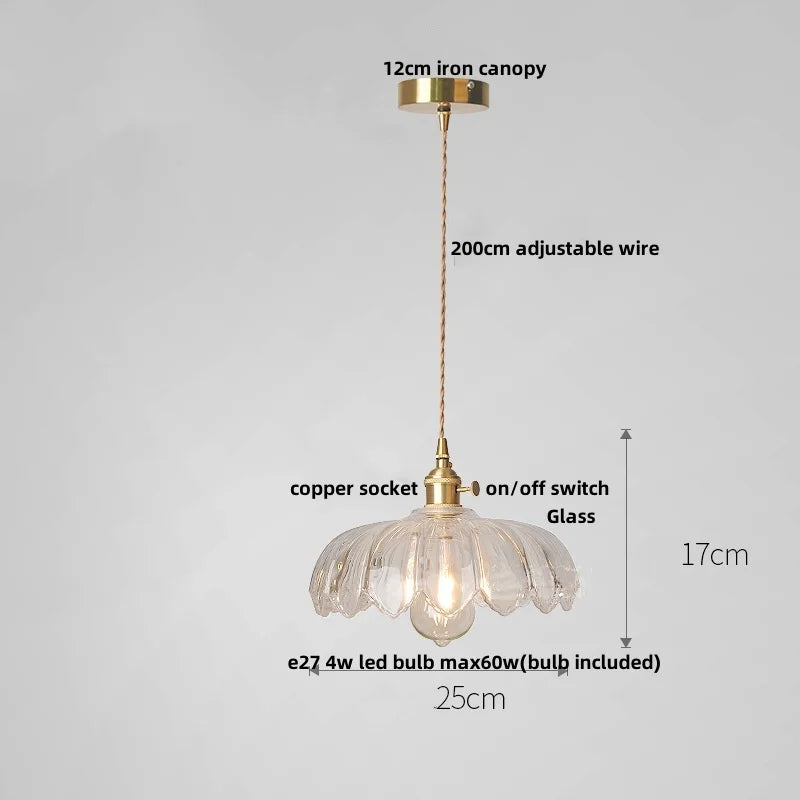 Artfan Amber Glass Walnut Wood LED Pendant Lamp with Copper Knob Switch