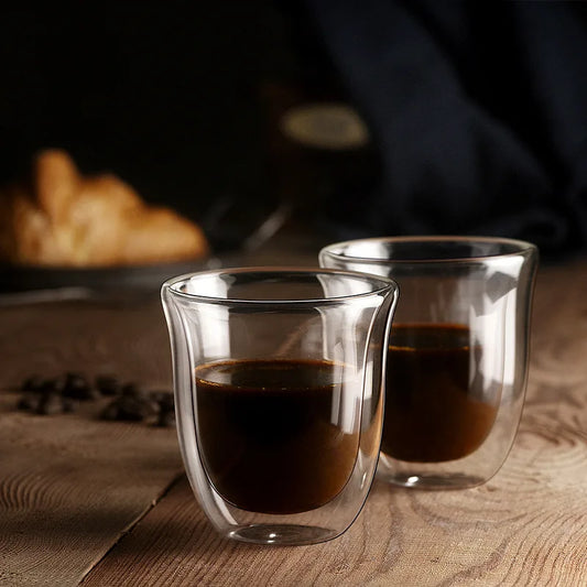 Artfan 5PCS Double Wall Glass Coffee Mugs Set, 150ml Insulated Cups for Bar Tea Juice