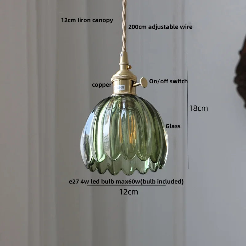 Artfan Green Glass LED Pendant Light | Nordic Modern Copper Knob Switch Hanging Fixture