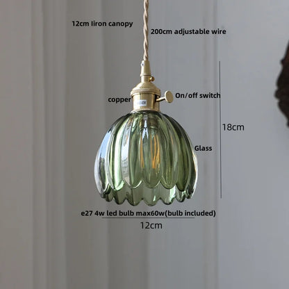 Artfan Green Glass LED Pendant Light | Nordic Modern Copper Knob Switch Hanging Fixture