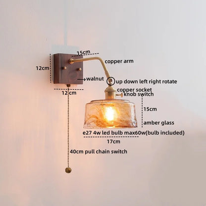 Artfan Amber Glass LED Wall Sconce Pull Chain Switch.