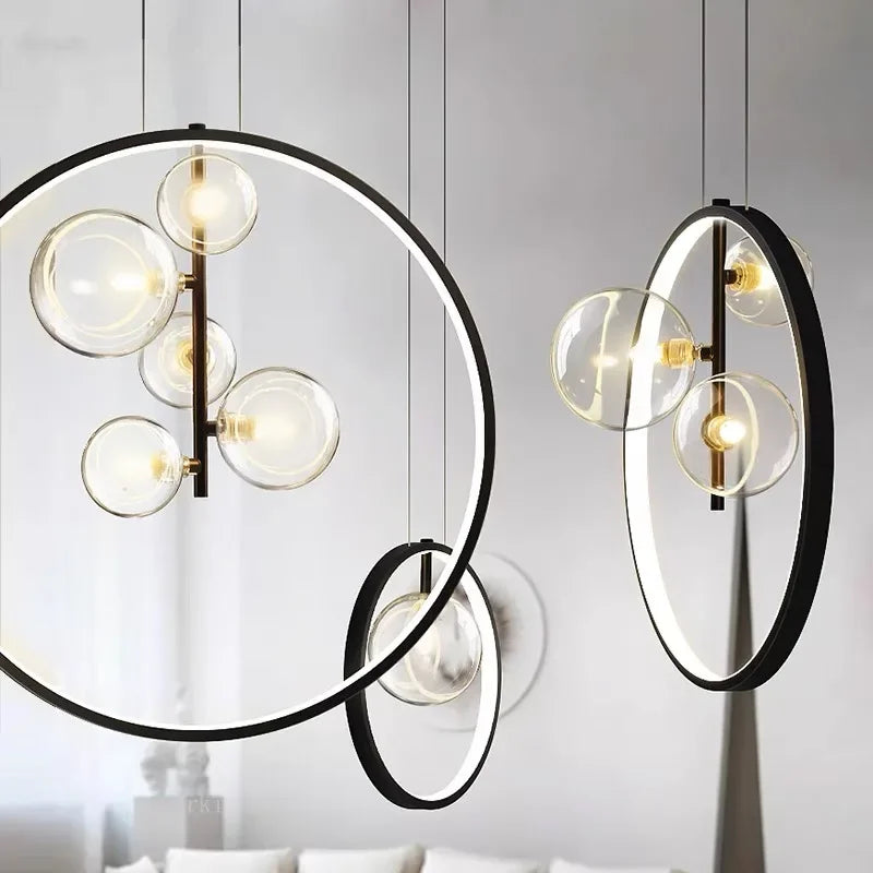 Artfan Ball Bubble LED Chandelier: Modern Round Ring Pendant Light for Dining Room & Bar