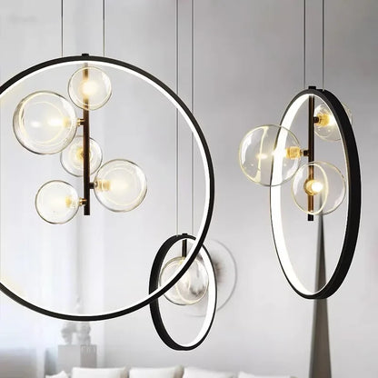 Artfan Ball Bubble LED Chandelier: Modern Round Ring Pendant Light for Dining Room & Bar
