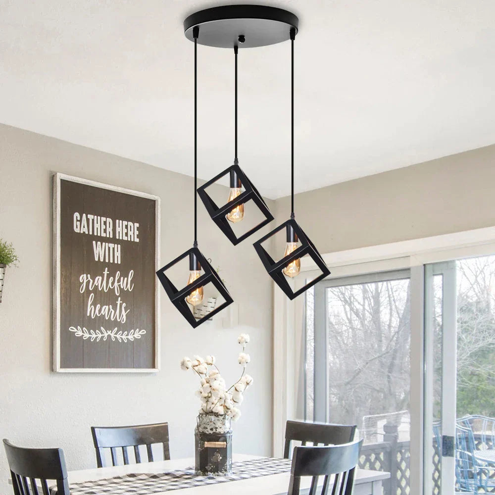 Artfan lighting Black Geometric Square Pendant Light for Kitchen Island, Bedroom, Hallway