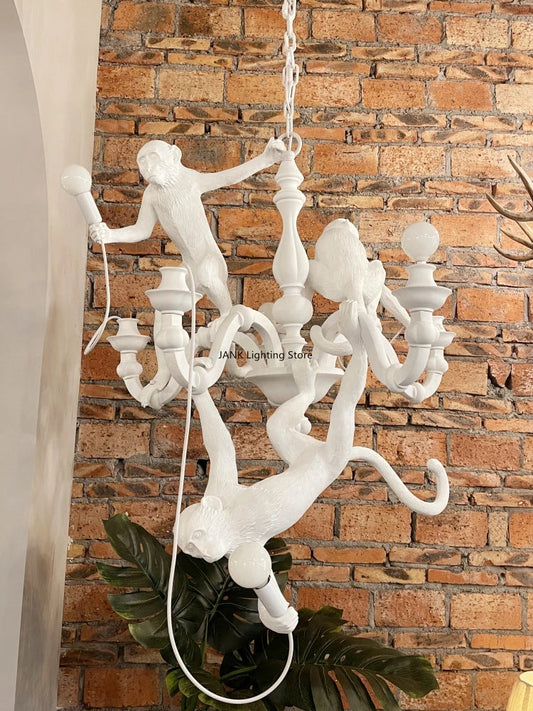 Artfan 3 Monkeys Pendant Chandelier - Black White Resin - High-end Indoor LED Decor