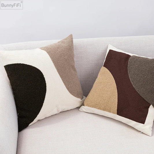 Artfan Abstract Beige Coffee Brown Knot Cushion Cover | Handmade Neutral Art for Sofa Bed