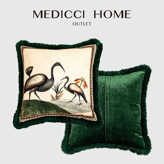 Artfan lighting Birds Floral Print Cushion Cover with Tassels 50x50cm