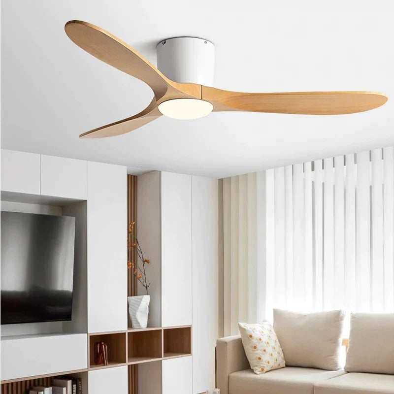 Artfan 52" Low Floor Fan Lights Wood Blade Remote Control Ceiling Fan Strong Winds