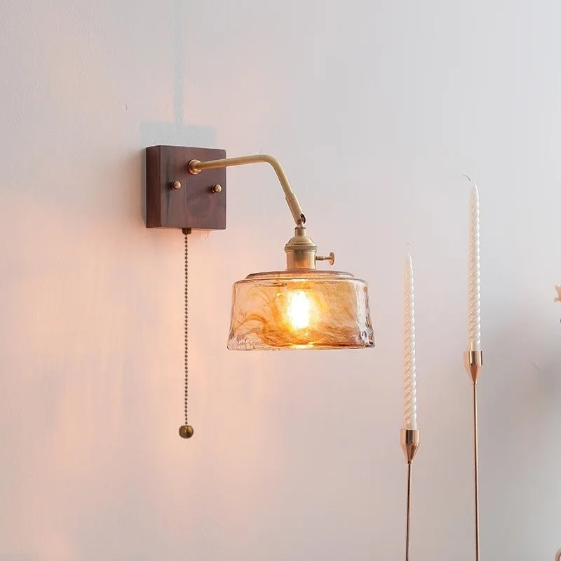 Artfan Amber Glass LED Wall Sconce Pull Chain Switch.