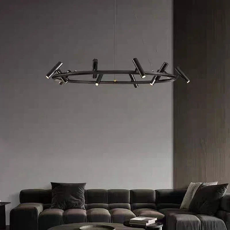 Artfan lighting Black LED Spot Chandelier: Modern Minimalist Rotatable Hanging Lamp for Home Decor