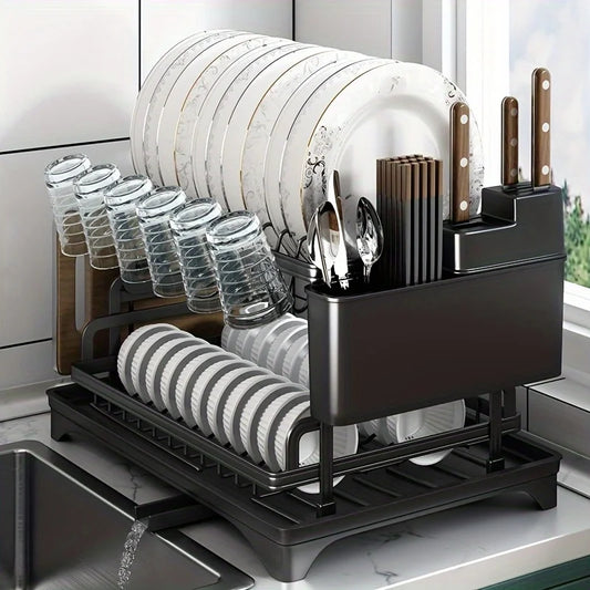 Artfan 2 Tier Dish Drying Rack with Storage Holder & Drainer for Kitchen Organizing