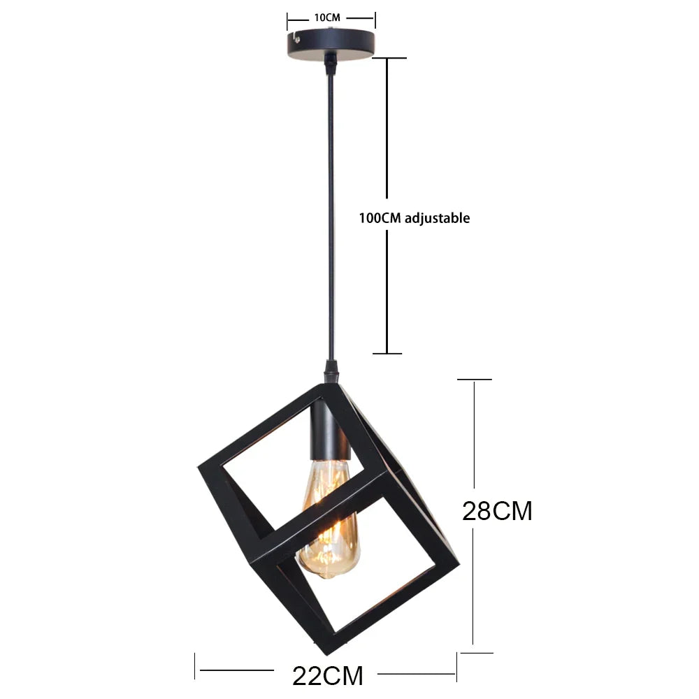 Artfan lighting Black Geometric Square Pendant Light for Kitchen Island, Bedroom, Hallway
