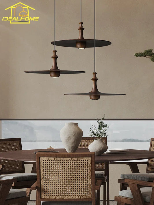 Artfan lighting Black Solid Wood Saucer Pendant Lights, LED GU10, Minimalist Design