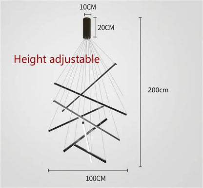 Artfan lighting Black LED Stair Chandelier: Modern Ceiling Pendant Light Fixture for Hall and Living Duplex.