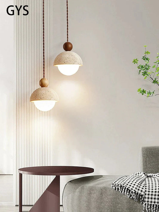 Artfan  Small Stone Chandelier Pendant Lamp for Bedroom, Modern Flower Bud Design, Cream Style