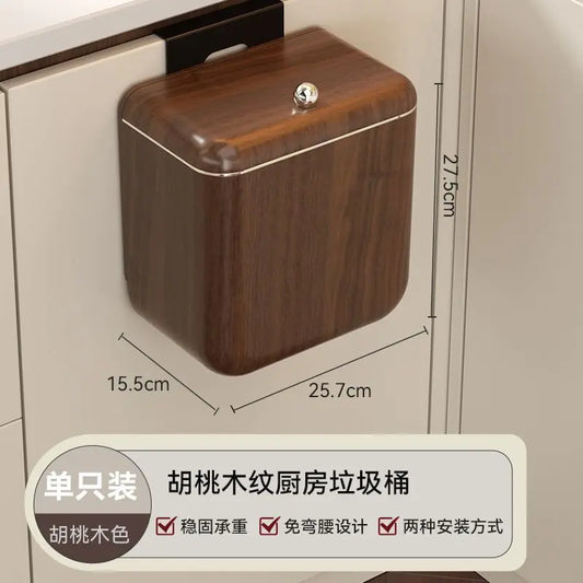 Artfan Antique Style Wood Grain Kitchen Trash Can with Lid, Hanging Type, Large Capacity