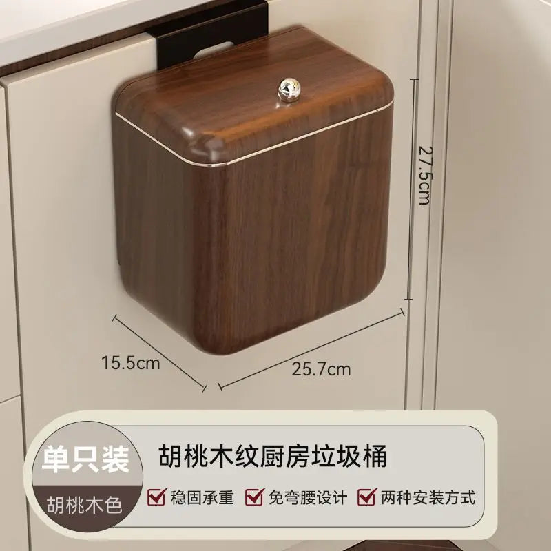 Artfan Antique Style Wood Grain Hanging Kitchen Trash Can with Lid